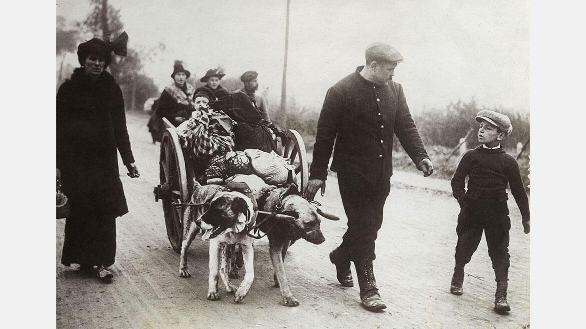 Belgische Flüchtlinge im Norden Frankreichs, 1914:
Im Ersten Weltkrieg waren unzählige Menschen in Europa auf der Flucht. Von Frankreich im Westen bis zum Osmanischen Reich und Russland im Osten gehörten flüchtende Menschen und Deportationszüge zu den Phänomenen des Krieges. Etwa 1,5 Millionen belgische Zivilisten flohen 1914 vor dem deutschen Besatzungsregime ‒ fast ein Fünftel der Bevölkerung. Nach Ende des Krieges konnten die belgischen Flüchtlinge in ihre Heimat zurückkehren. Belgische Flüchtlinge im Norden Frankreichs, 1914:
Im Ersten Weltkrieg waren unzählige Menschen in Europa auf der Flucht. Von Frankreich im Westen bis zum Osmanischen Reich und Russland im Osten gehörten flüchtende Menschen und Deportationszüge zu den Phänomenen des Krieges. Etwa 1,5 Millionen belgische Zivilisten flohen 1914 vor dem deutschen Besatzungsregime ‒ fast ein Fünftel der Bevölkerung. Nach Ende des Krieges konnten die belgischen Flüchtlinge in ihre Heimat zurückkehren.
