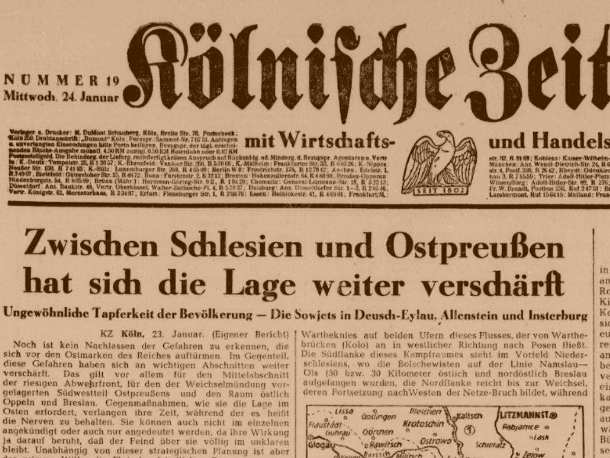 Die Ziele der Operation „Weichsel-Oder“ sind Königsberg im Norden, Breslau im Süden und die Oder im Westen.