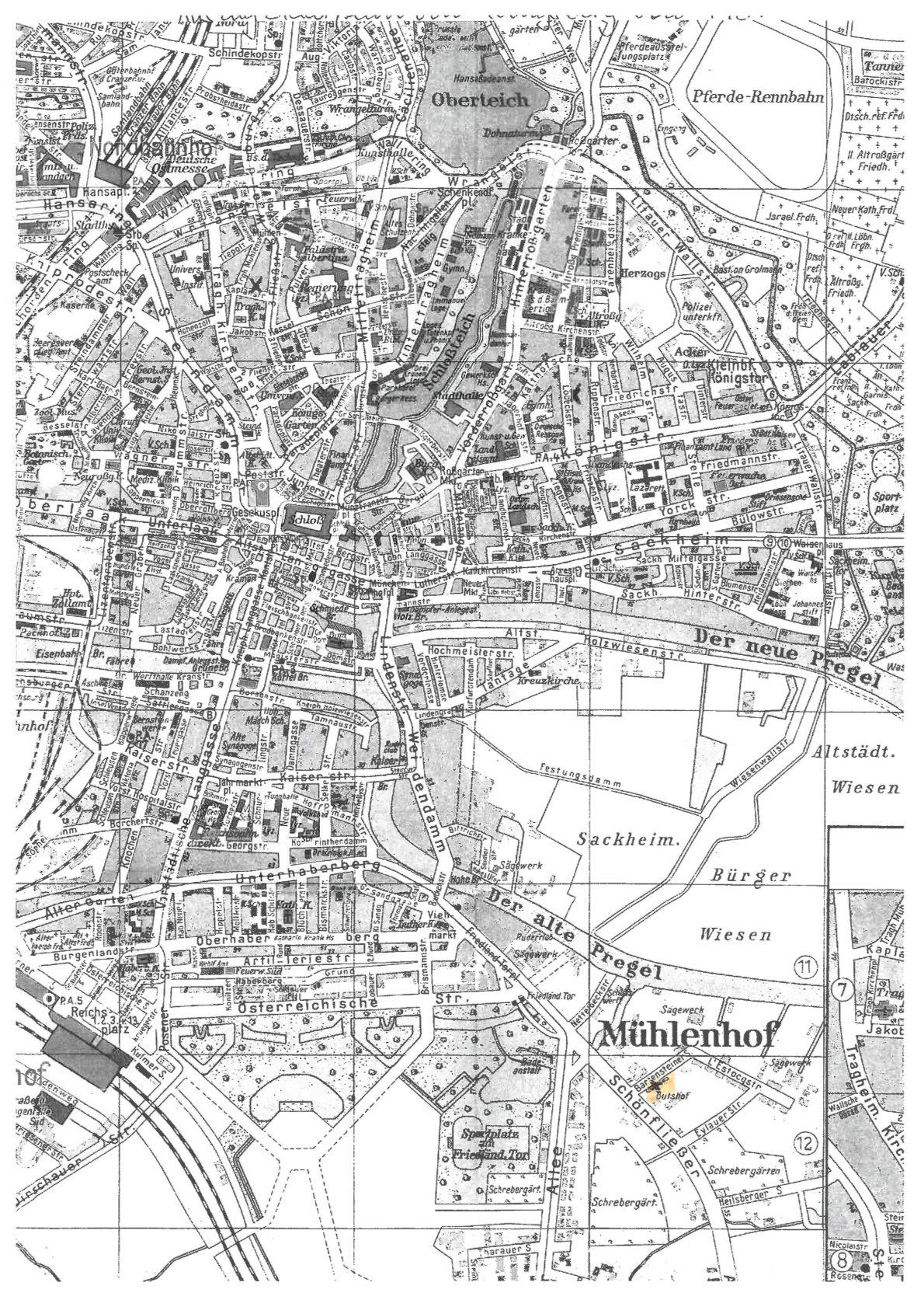 Stadtplan Königsberg in Preußen mit Markierung