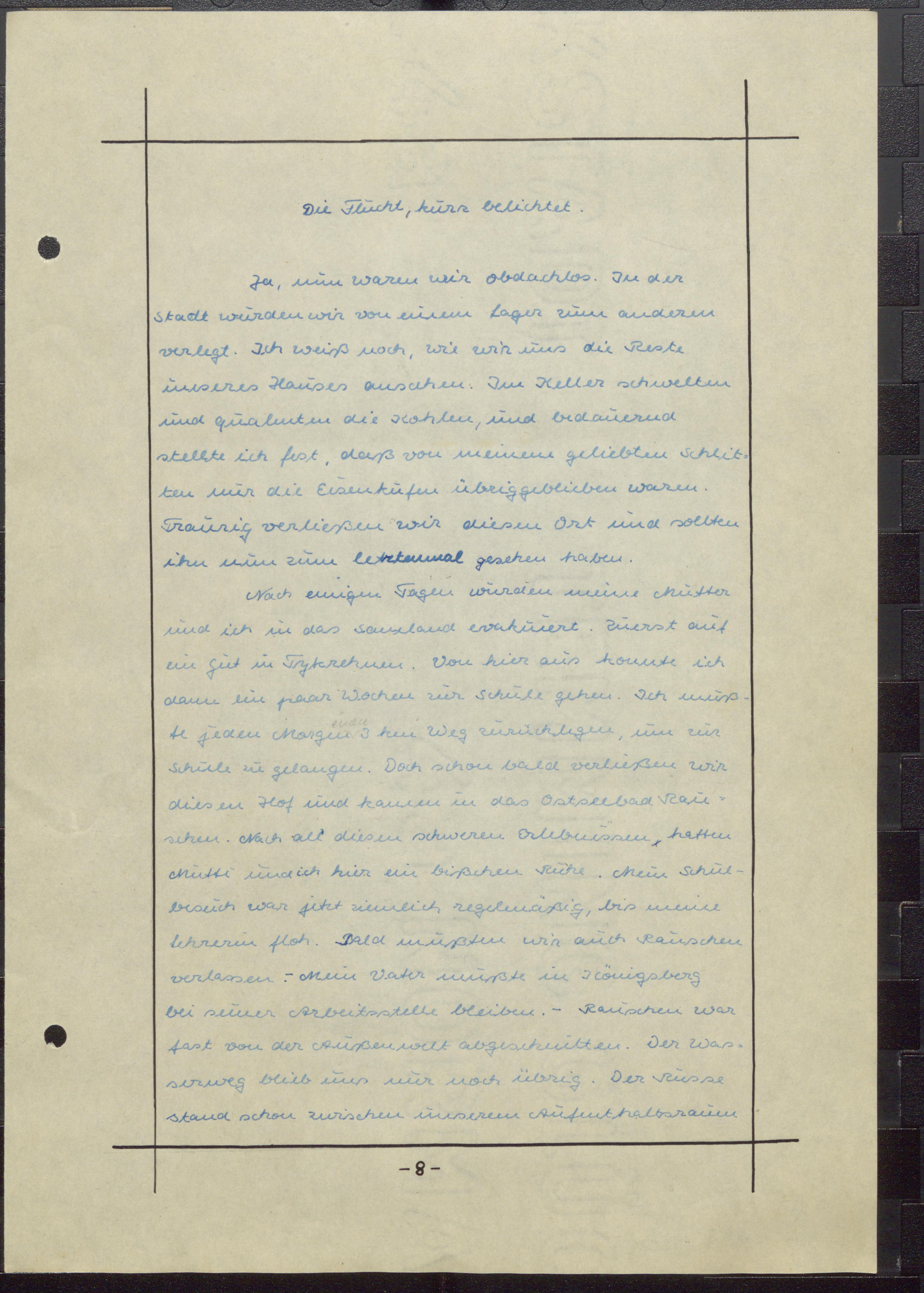 Schulaufsatz über die Flucht von Monika Klingener