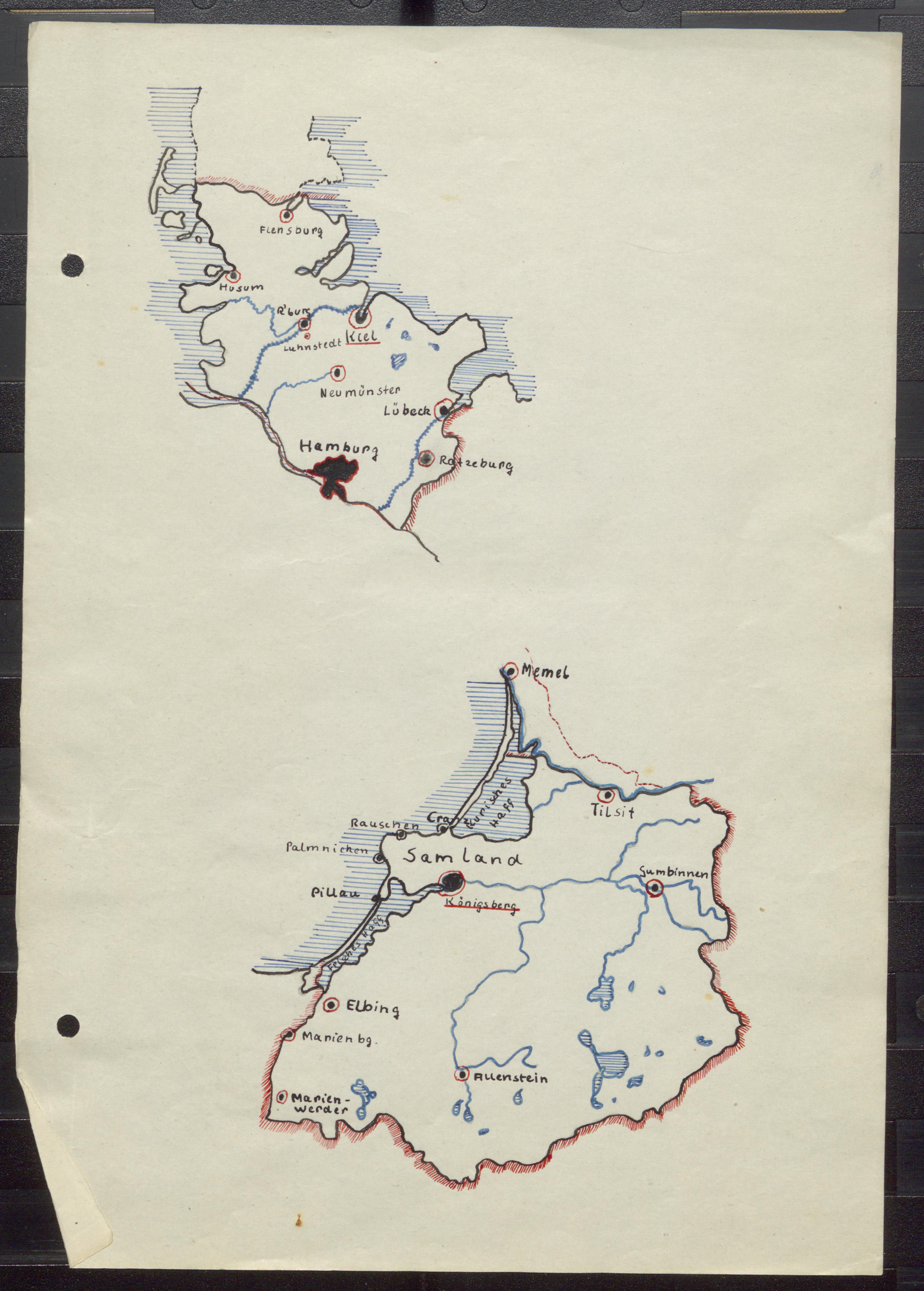 Landkarten Ostpreußen und Schleswig-Holstein aus einem Schulaufsatz