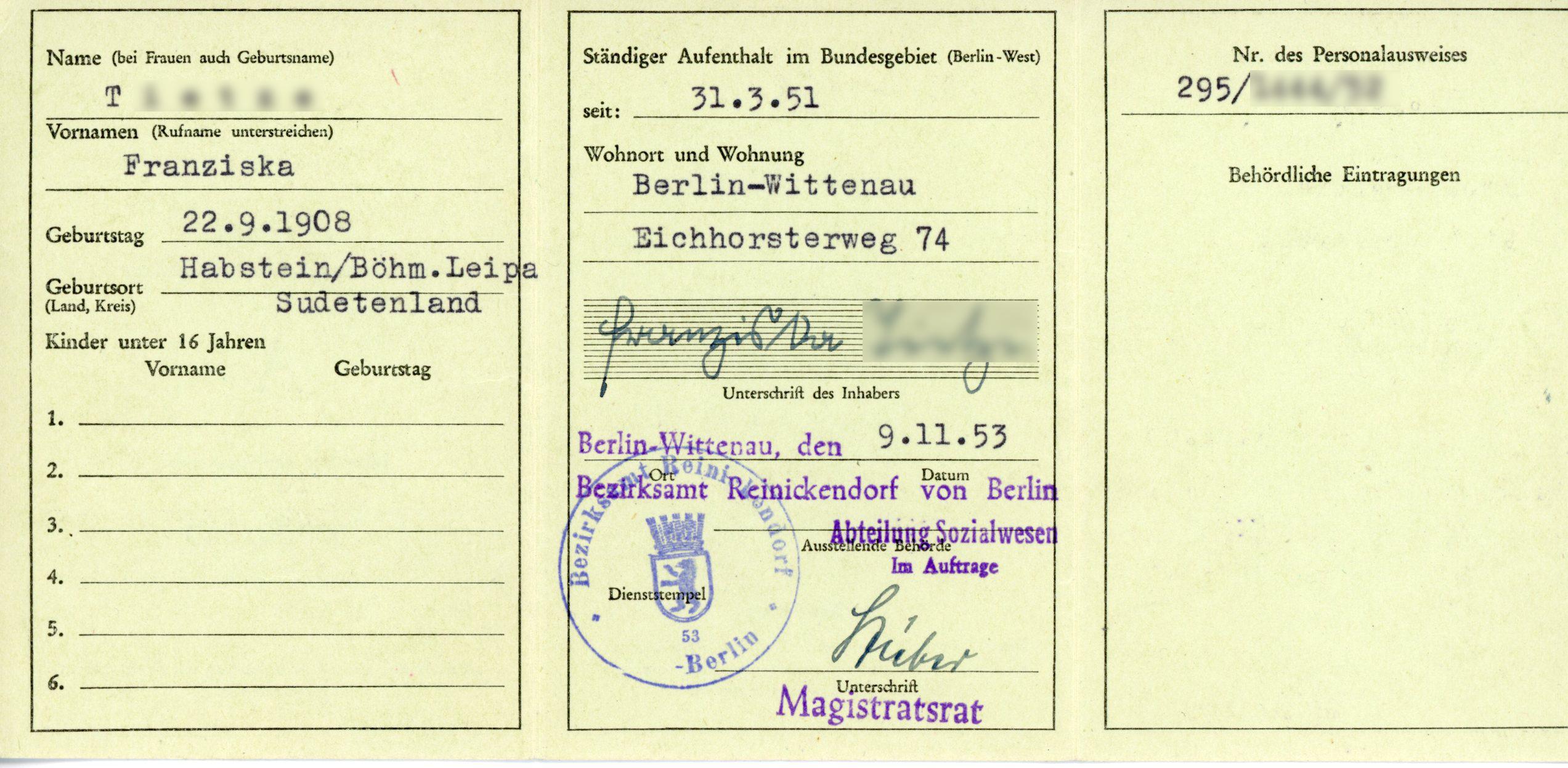 Scan von einem Flüchtlingsausweis