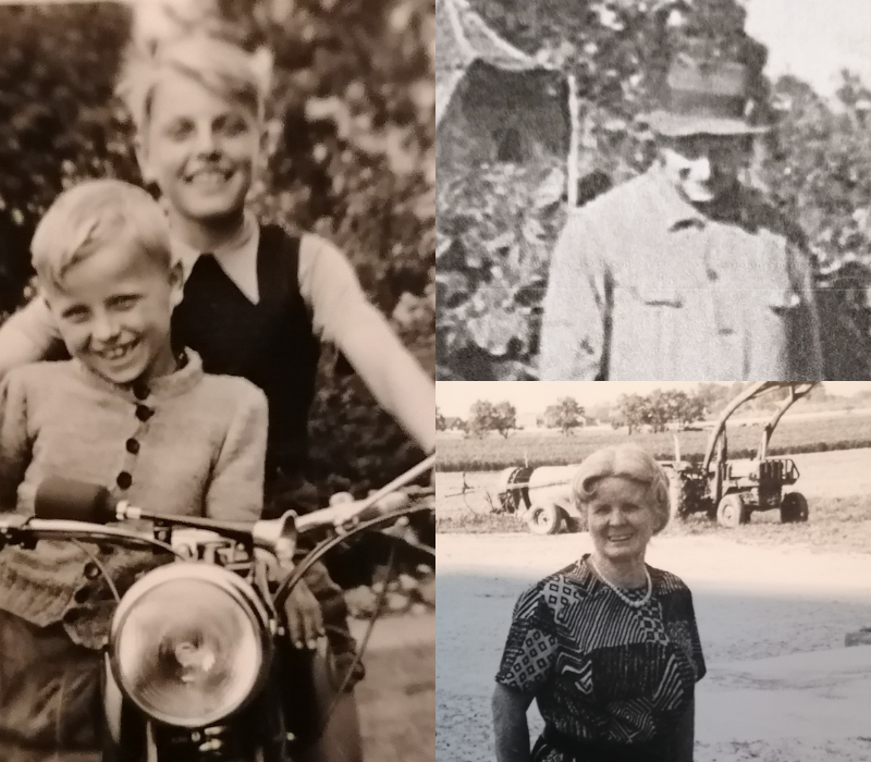 Reinhard Wegener with Hermann Hell (left) and Mr. and Mrs. Hell (right). Reinhard Wegener with Hermann, Mrs., and Mr. Hell