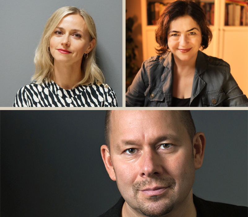Collage mit Porträts von drei Personen, oben links die Autorin Ira Peter, daneben Brygida Helbig, unten Marko Martin.