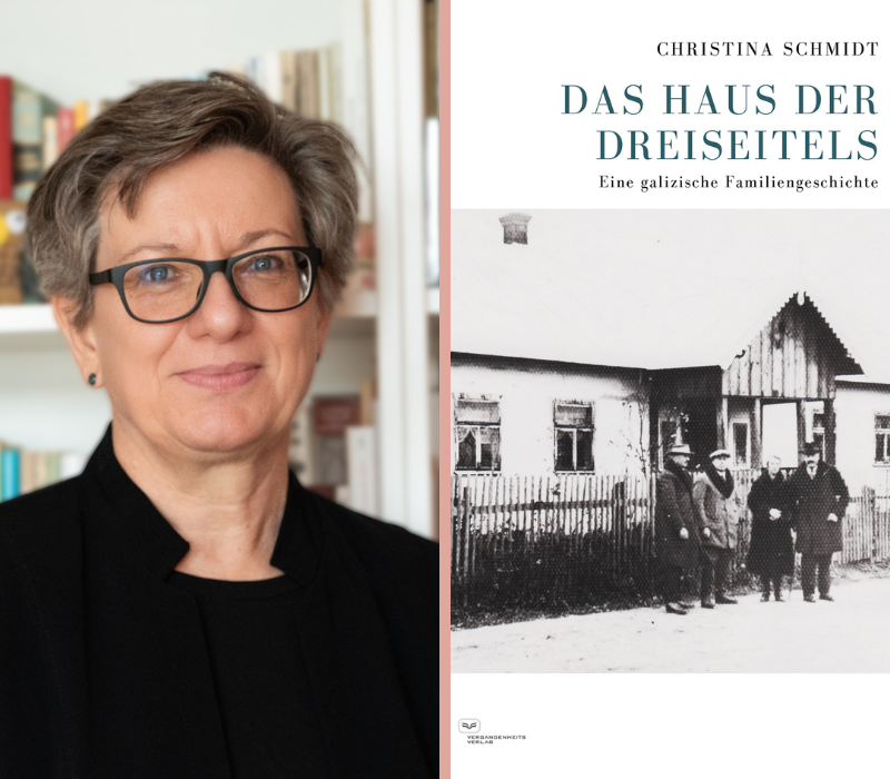 links Portrait von Christina Schmidt und rechts das Cover ihres Buches.