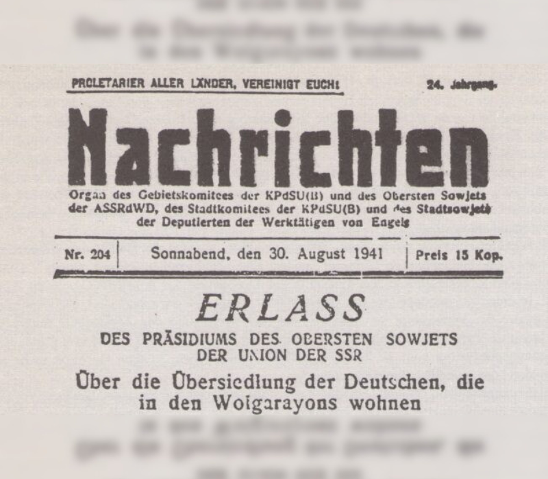 Bericht über Deportation der Deutschen in der Sowjetunion 1941.